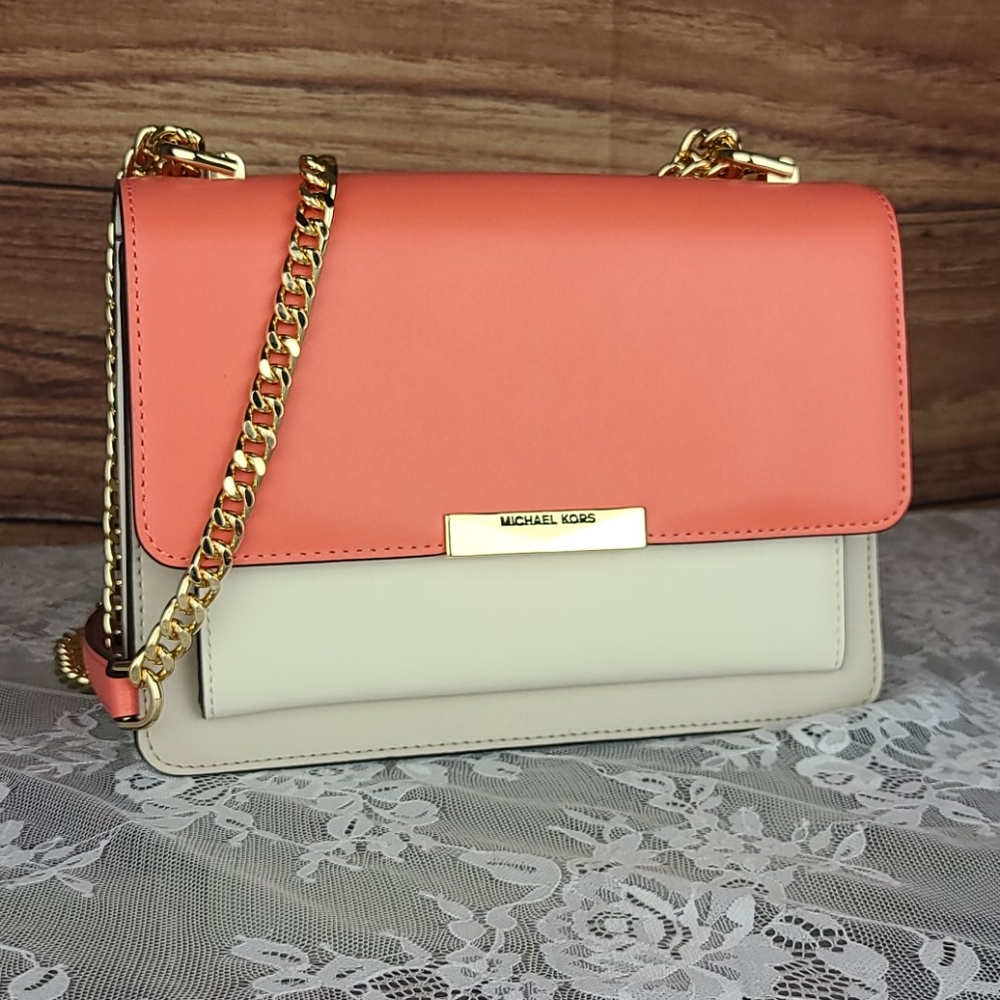 Michael K Jade Gusset Shoulder Bag Pink Grapefruit